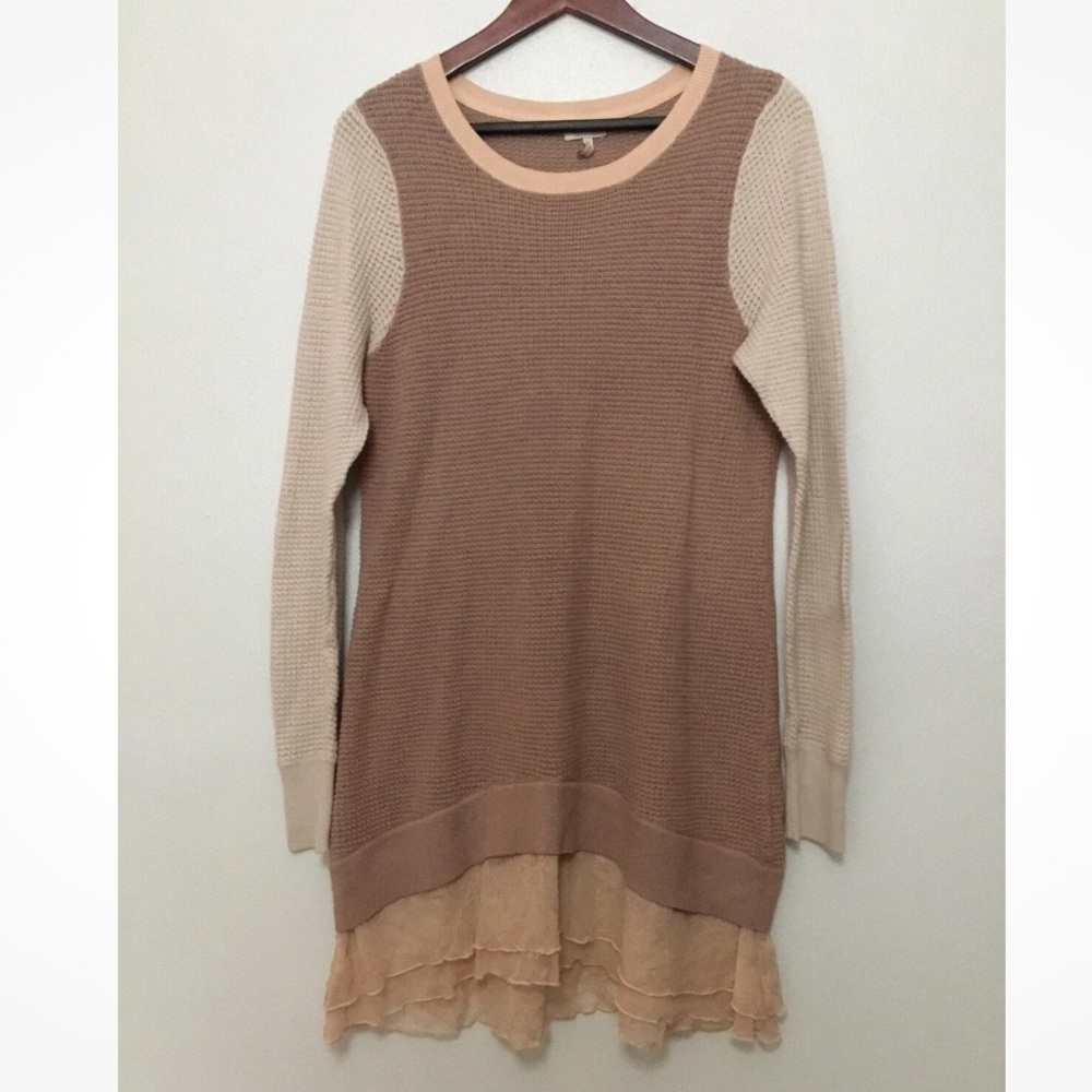 LOGO by Lori Goldstein Pink and Cream Sweater with Lace Trim - Picture 2 of 4